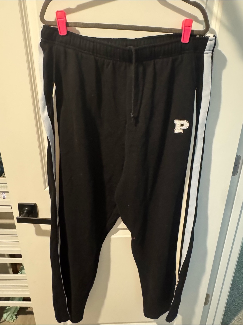 PINK women’s Black Track Pants with White Side Stripes